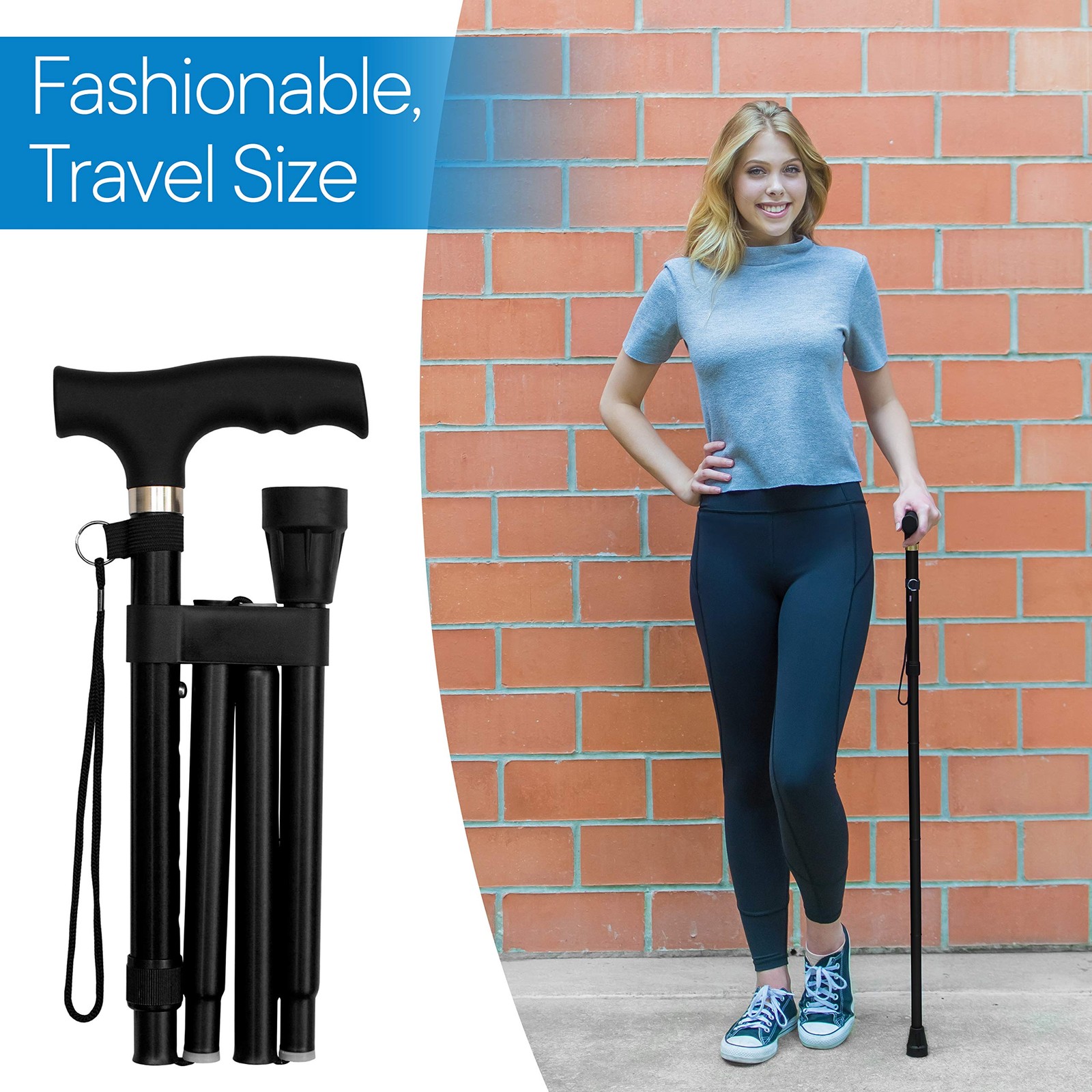 RMS Folding Cane – Foldable, Adjustable, 1 Count (Pack of 1), Black