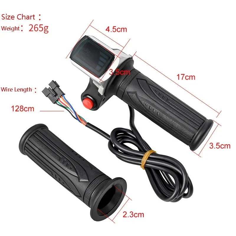 36V 48V E-Bike Throttle Accelerator Bicycle Grip Handlebar w/LED Display Scooter