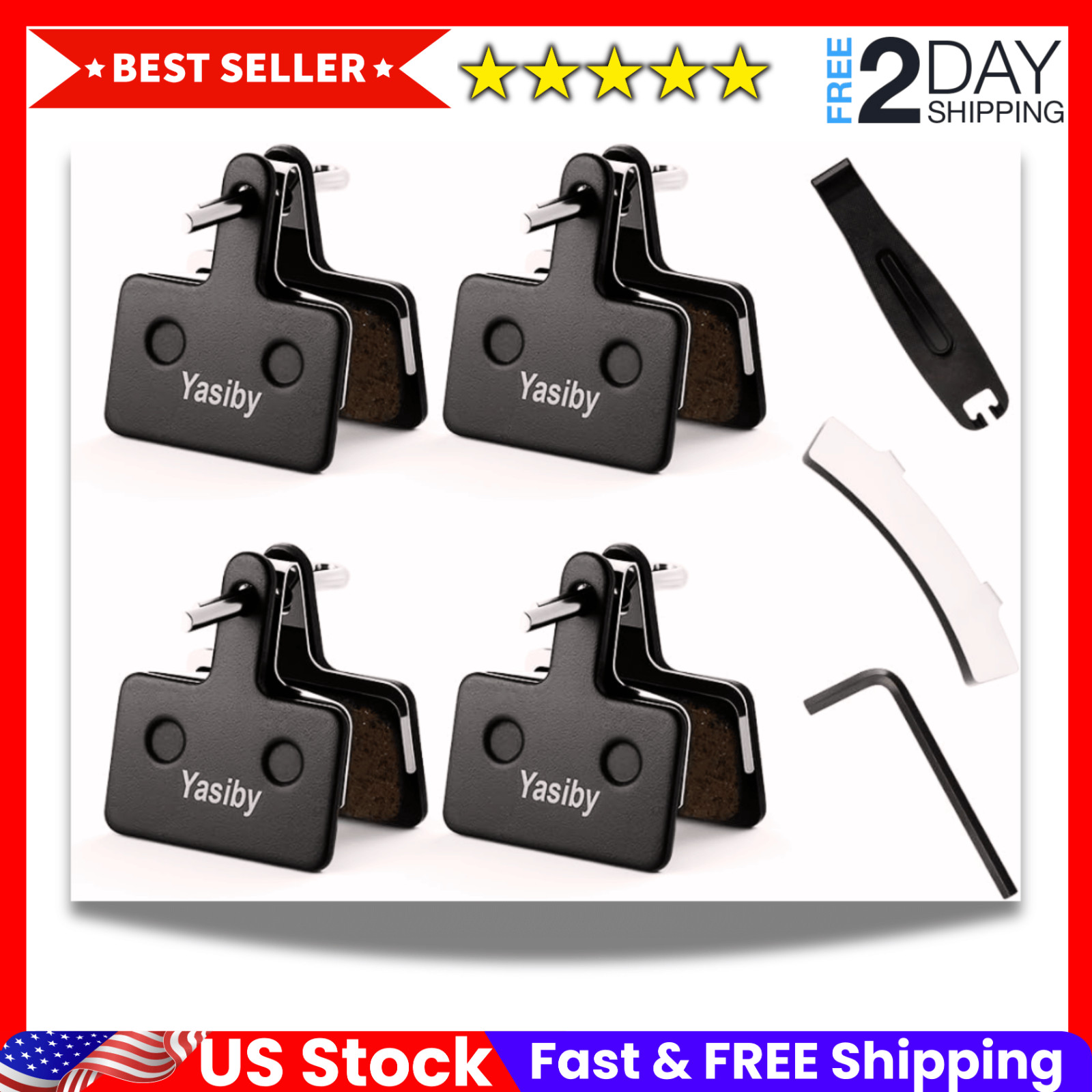 4 Pairs MTB Disc Brake Pads Resin & Semi-Metallic Quiet W/ Install Kit E-Bike US