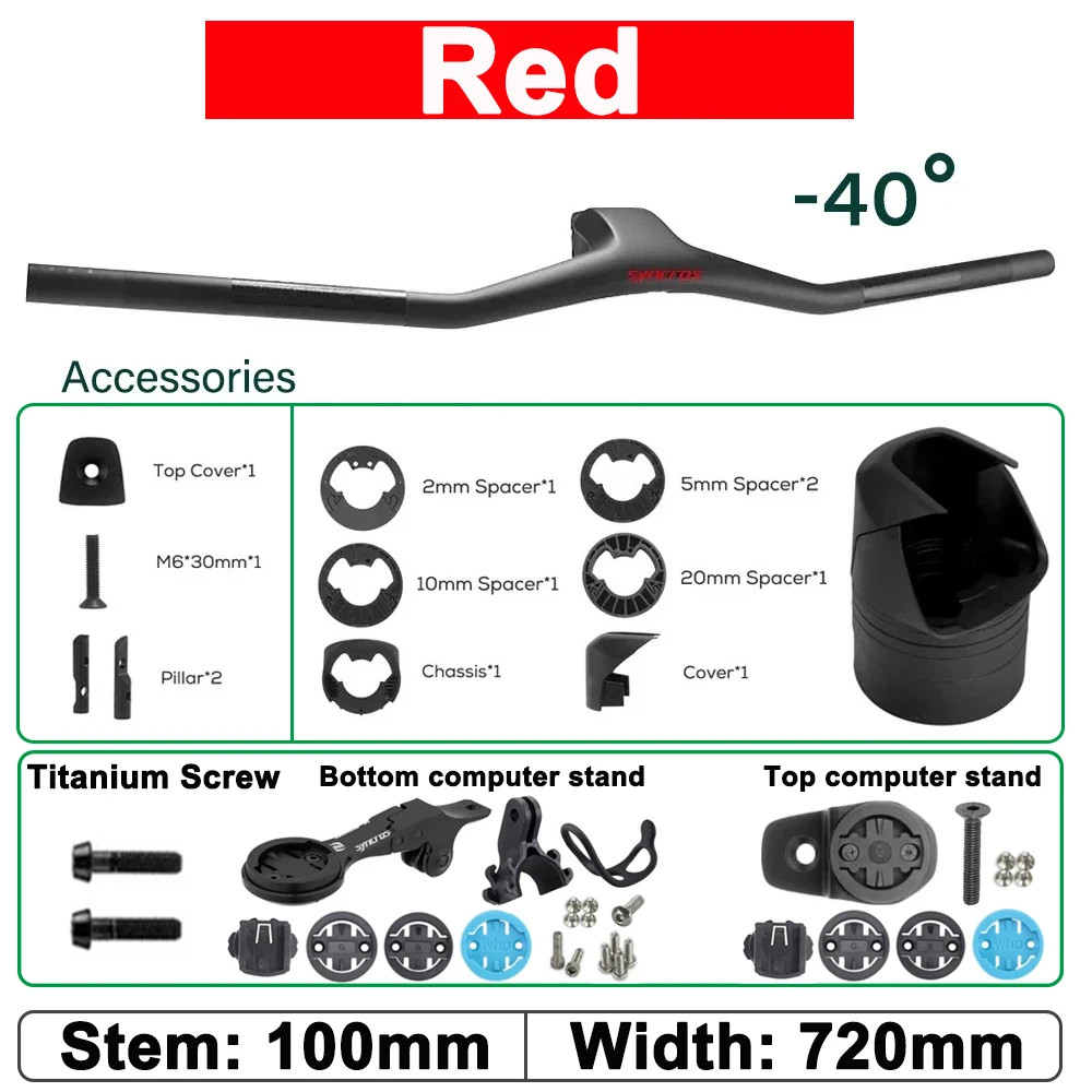 -40 Degree Carbon Fiber MTB Integrated Handlebar 28.6mm Steerer Flat T-Bar