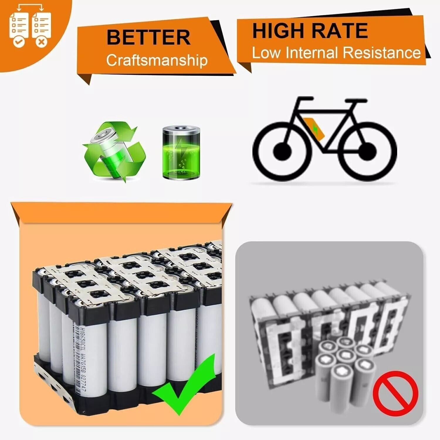 36V 48V 52V 10Ah 15Ah 20Ah Ebike Battery 30A/40A BMS For 0W-2000W Electric Bike