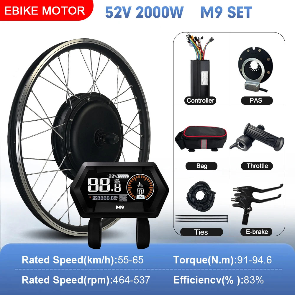 52V 2000W Bicycle Ebike Conversion Kit 20-29″ 700C Rear Rotate Hub Motor Wheel