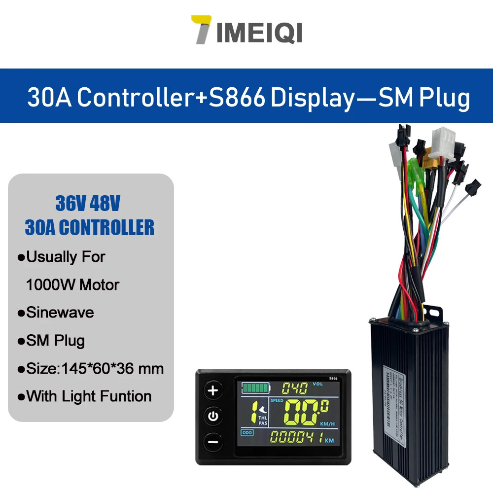 Three-Mode Ebike Sine Wave Controller 36V 48V 17-40A with LCD S866 S966 Display