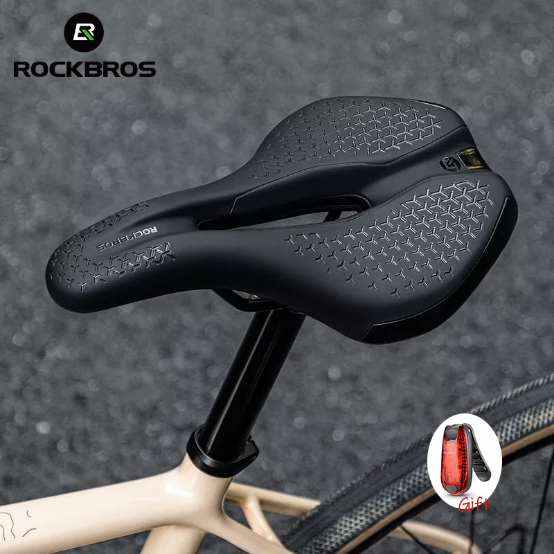 ROCKBROS Road MTB Bike Saddle Seat Soft Comfort Cycling Gel Pad Cushion &Lights