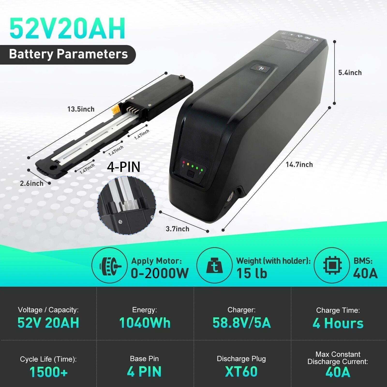 52V/48V/36V ebike battery lithium battery BMS for electric bicycle ≤2000W Motors