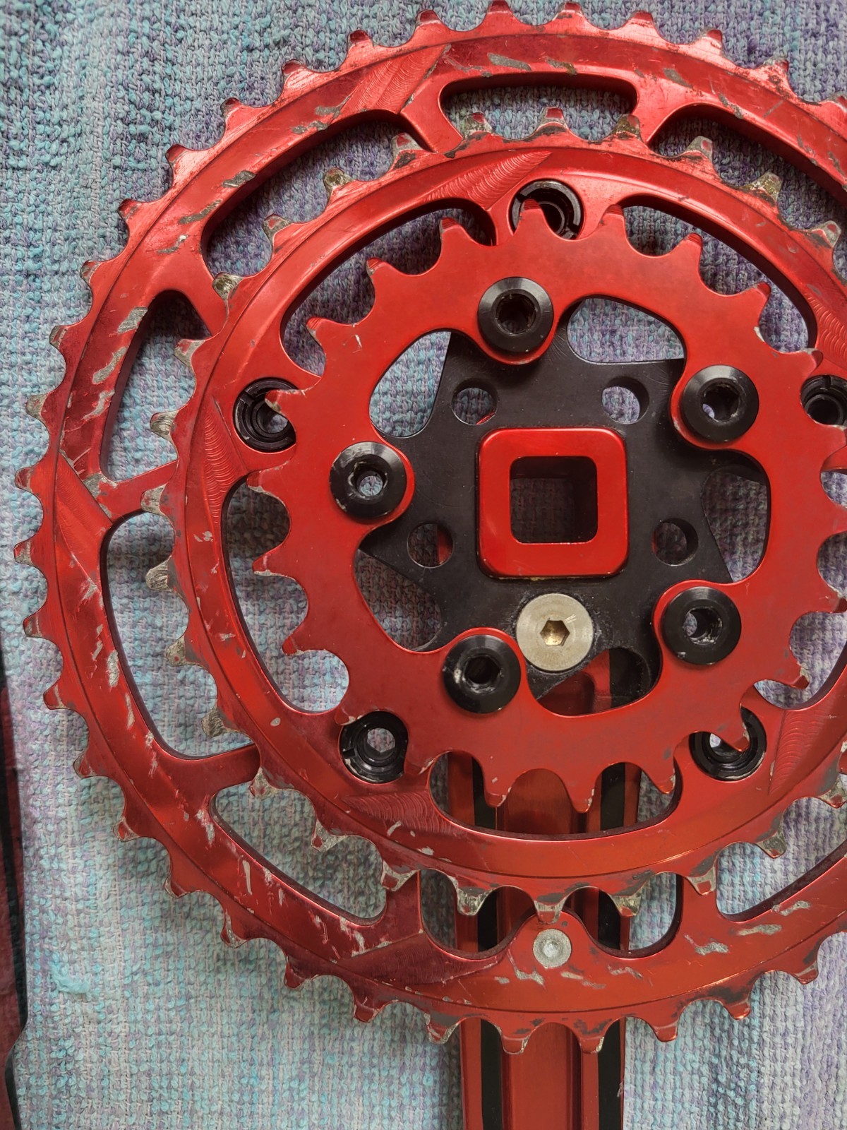 Kooka Vintage Crankset Triple 44/32/22 Red with Black, 175mm Square Taper