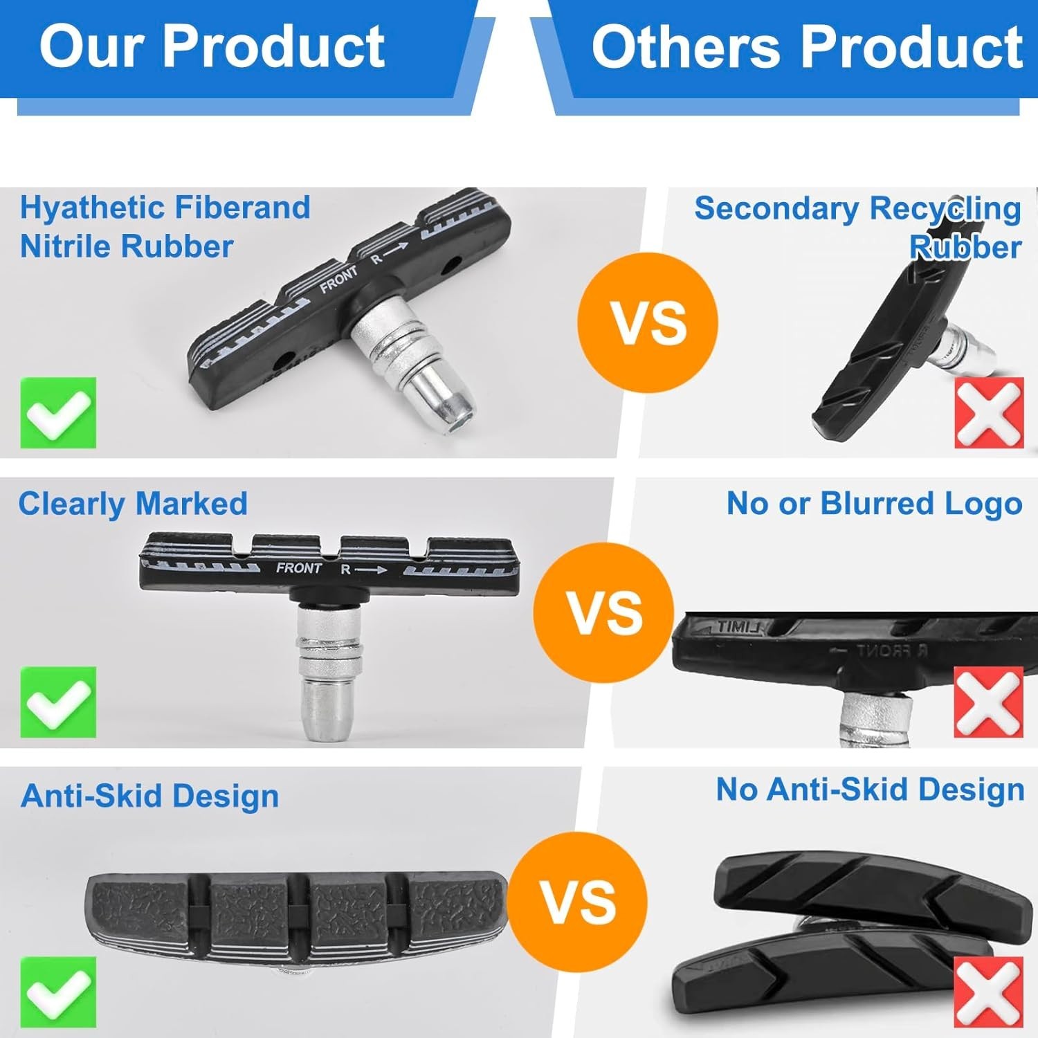 Bike Brake Pads Set, 70mm Universal V-Brake Blocks for Mountain and Road Bicycle
