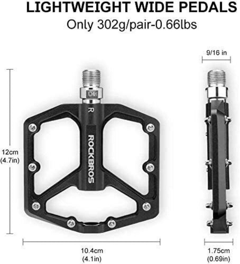 RockBros MTB Pedals 9/16″ Lightweight Aluminum Alloy Sealed Bearing Flat Pedals