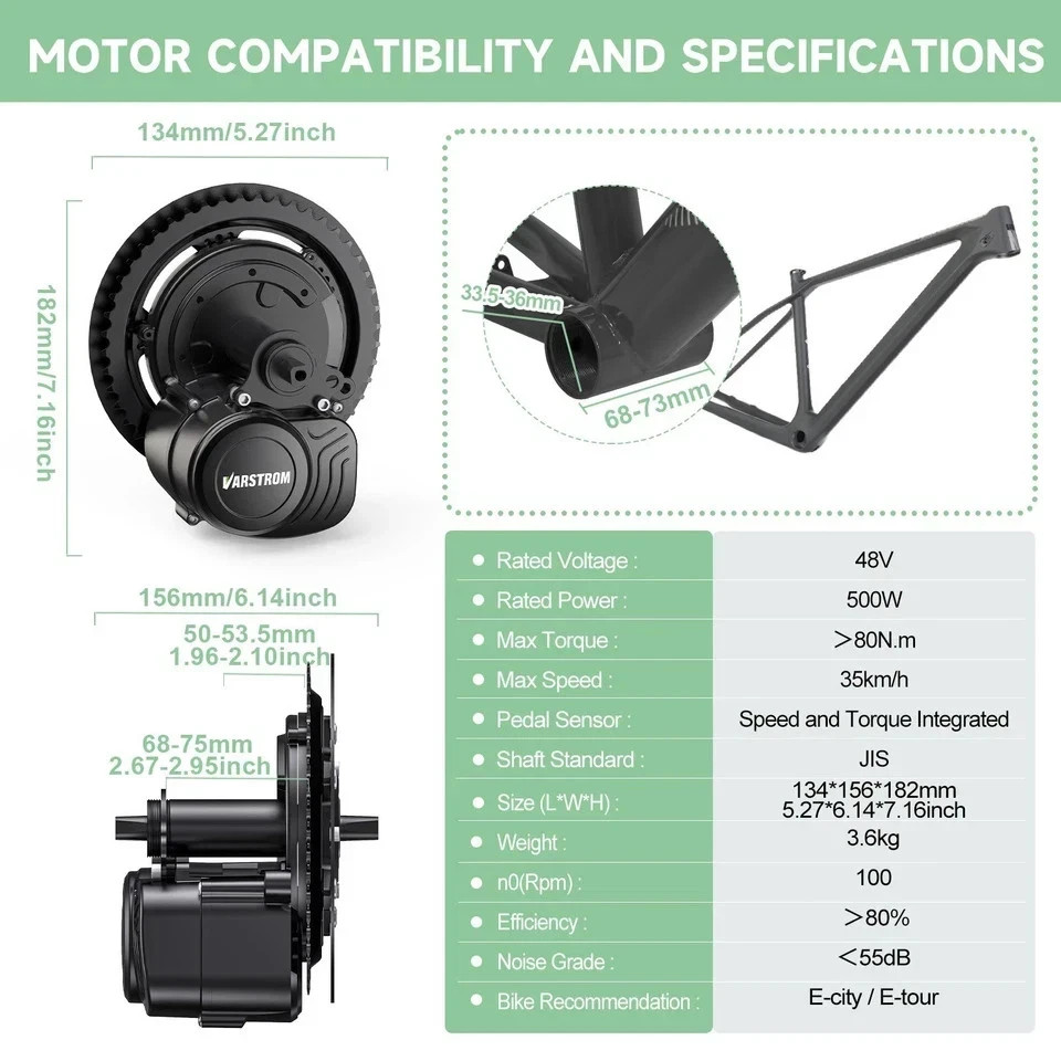 48V500W68MM-73MM Mid Motor TSDZ2B Torque Sensor Varstrom Ebike Conversion Kits