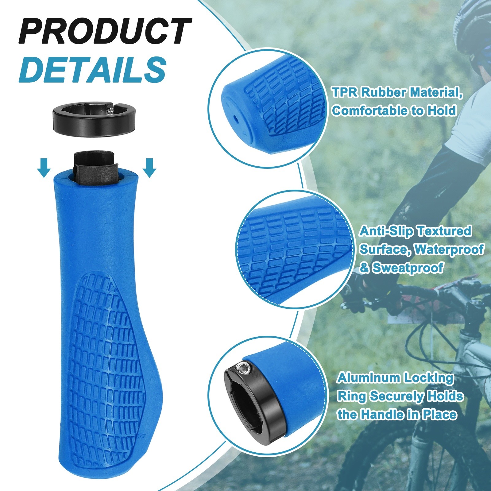 Ergonomic Bike Grips for Bicycle with Wrench 5.3in Diamond-Texture Blue