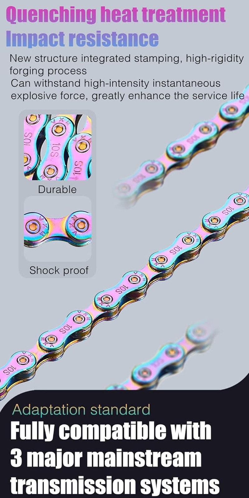 10 Speed Bike Chain Rainbow Chain for Bike 1/2″ X11/128 116 Links Lightweight Bi