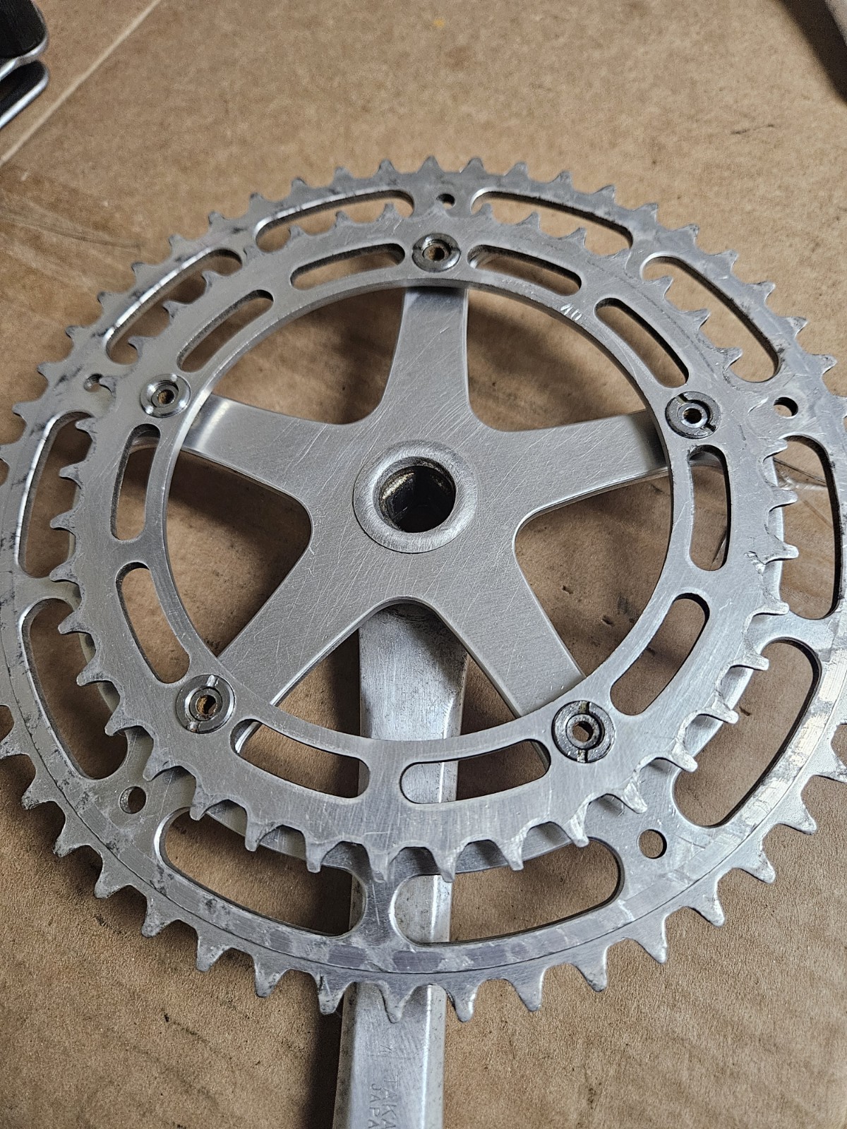 1980 Takagi Tourney Crankset, double 52/40T, 170mm, 130 BCD, square taper, used