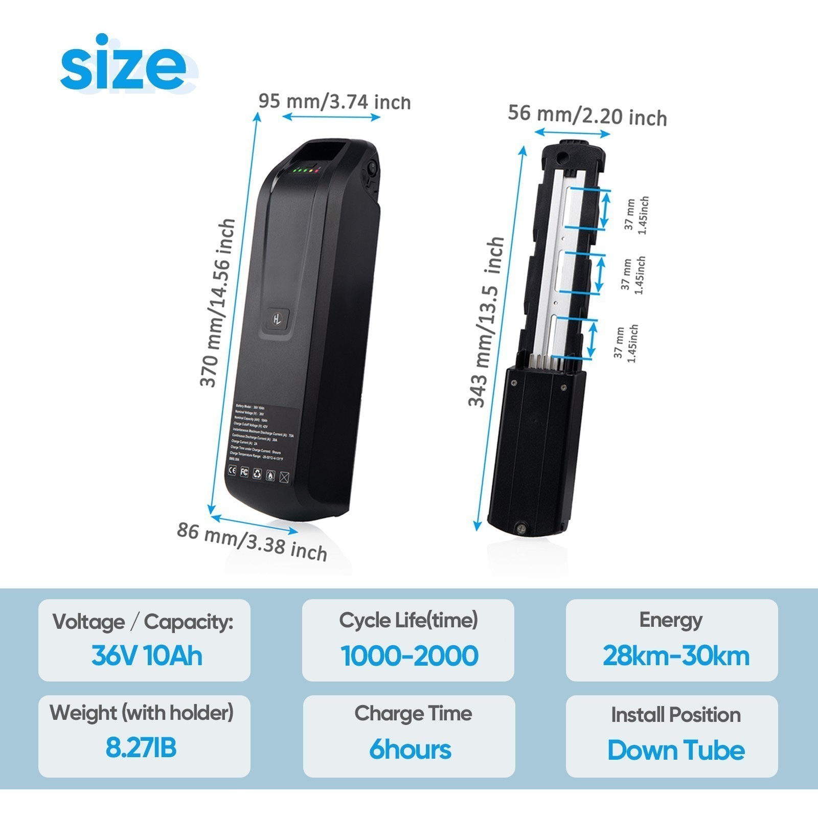 52V 48V 36V 10AH/15AH/20AH eBike Lithium Battery for Bicycle 0-2000W Motor 5-PIN
