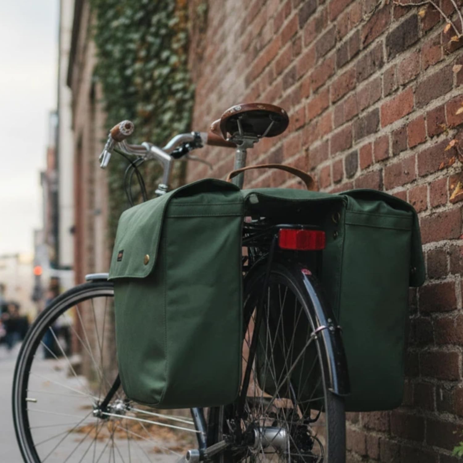 TOURBON Canvas Bike Bags Rear Rack Roll-up Bicycle Panniers Waterproof Green