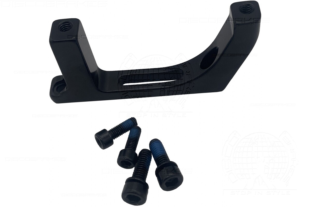 Brake Adaptor, Post Mount Caliper to Flat Mount Fork 160mm Rotor, 4 Bolts, Black