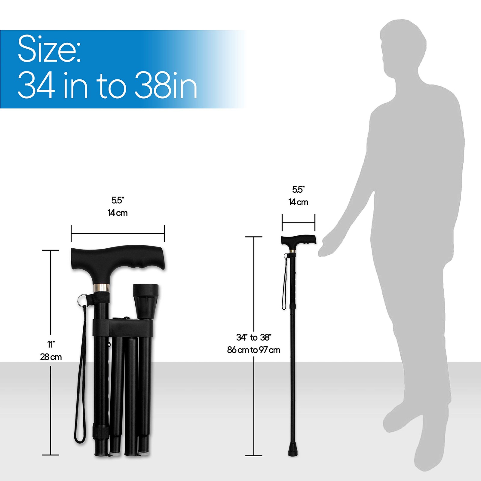 RMS Folding Cane – Foldable, Adjustable, 1 Count (Pack of 1), Black