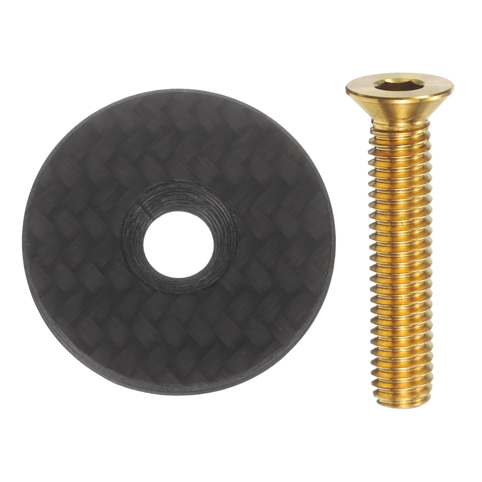 1 1/4″ OD Bicycle Headset Stem Top Cap Carbon Fiber with Gold Titanium Bolt
