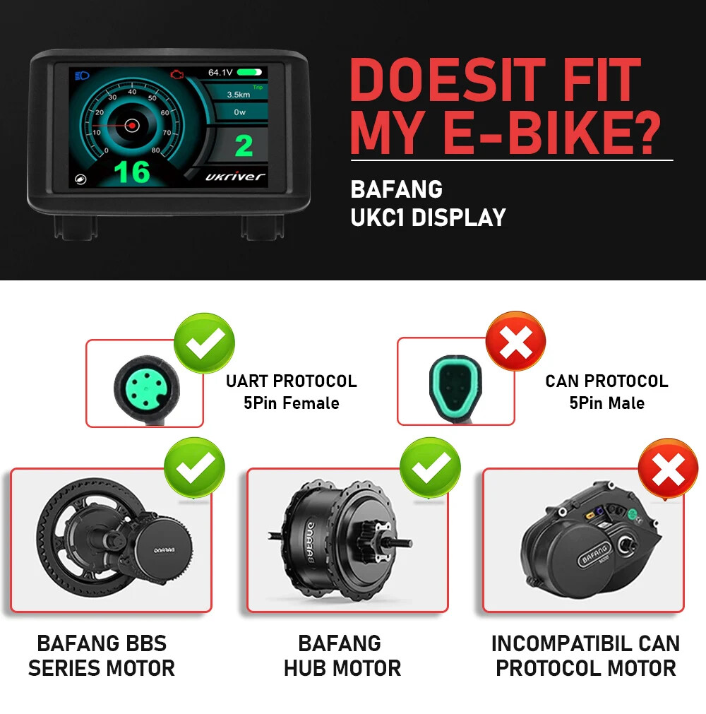 Electric Bicycle LCD Display UKC1 for BBS02B BBS01B BBSHD Mid Hub Motor 24V-72V