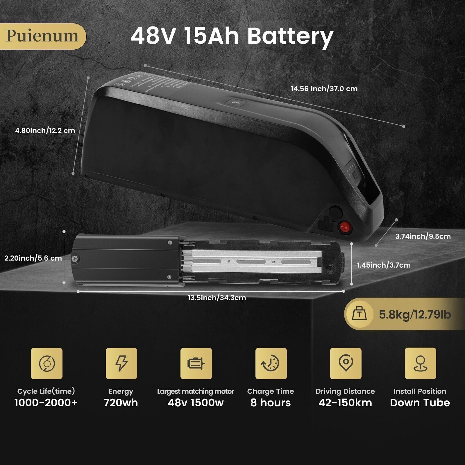 52V 48V 36V 10Ah 15Ah 20Ah 0-2000W Ebike Battery for Electric Bike Lithium 5Pin