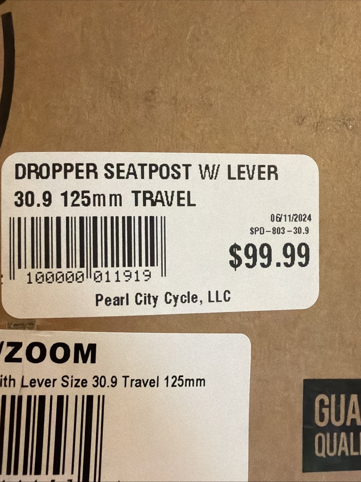 New Sealed ZOOM Tequila Dropper Seatpost INTERNAL Remote Bike 30.9 125mm Travel