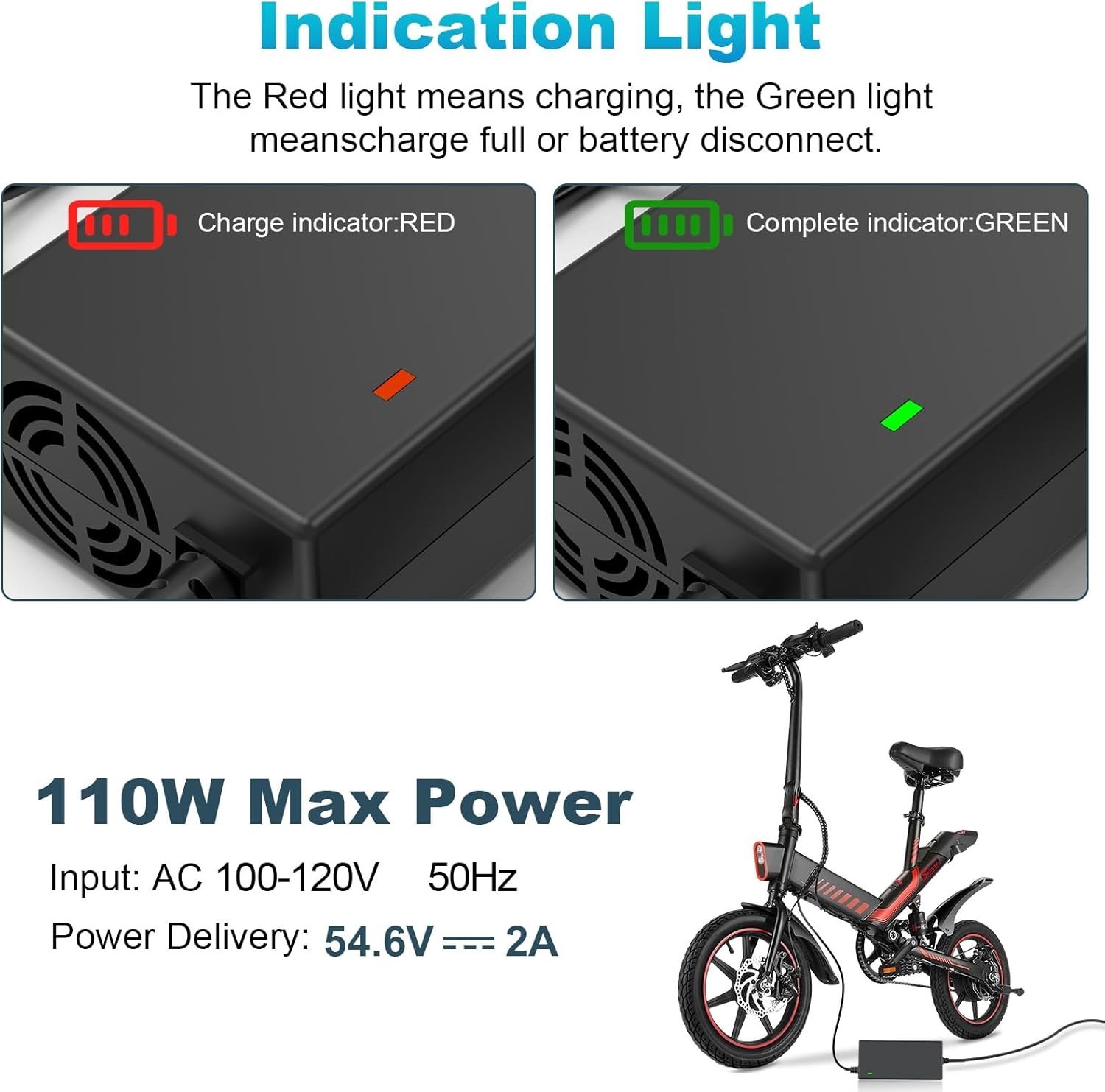 Multi-Device Charger 54.6V 2A with Cooling Fan and LED Indicator Light