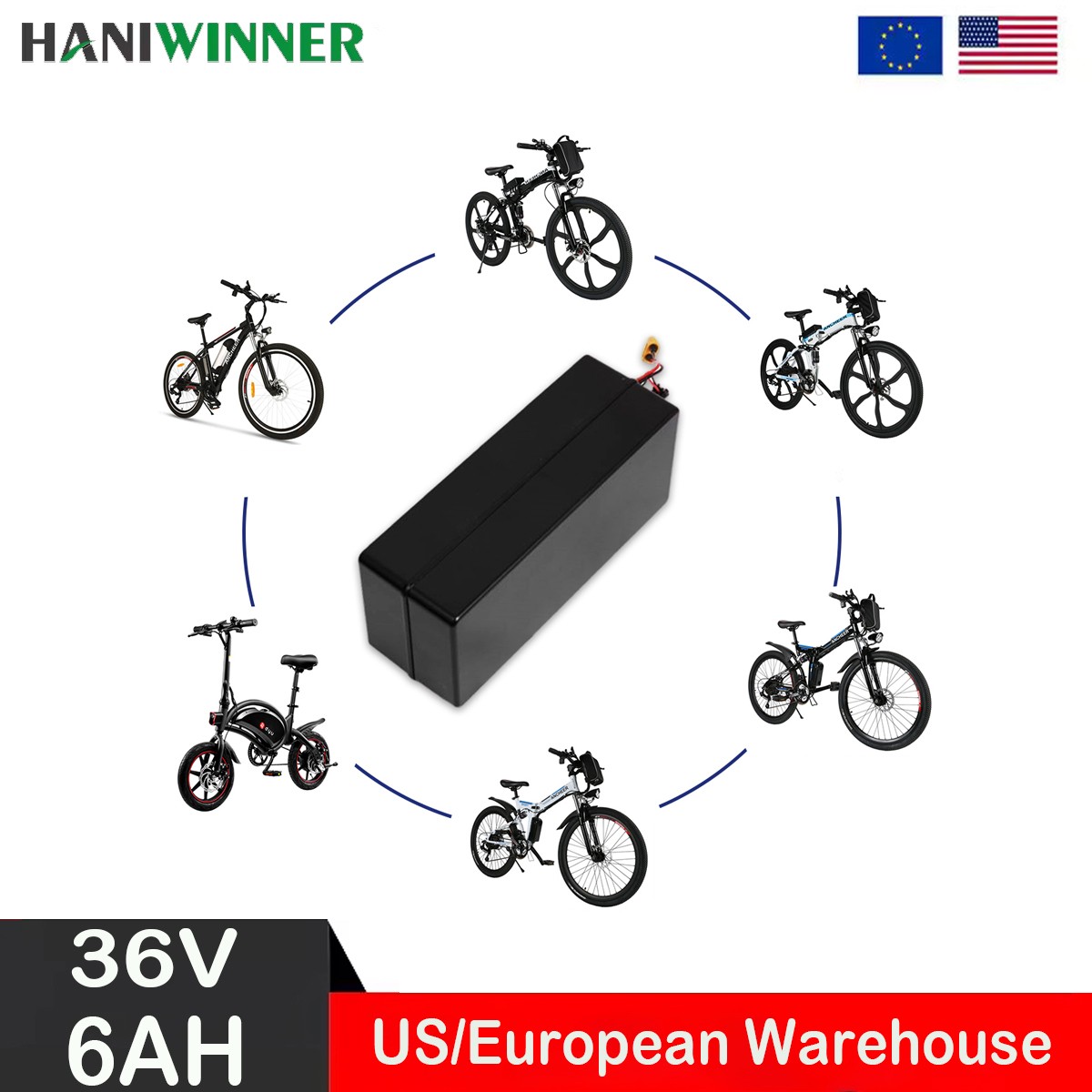 E-Bike Battery 36V 6Ah Rechargeable Lithium Battery with T-Plug XT60 Connectors