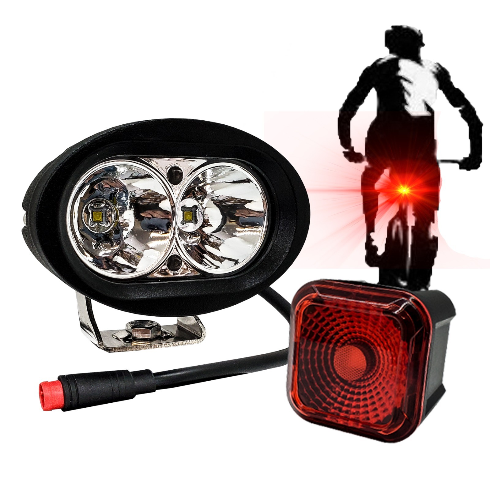 E-bike 8W LED Headlight 2 Pin Julet Plug & Smart Brake Light Lectric Juiced Bike