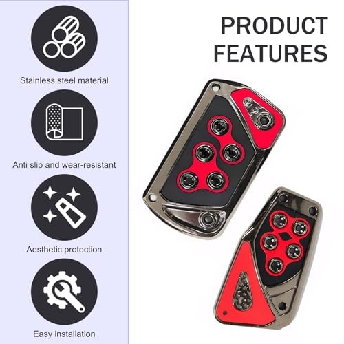 Automotive Foot Pedals, Non-Slip No Drilling Required Pedal Pads, 2 PCS Red