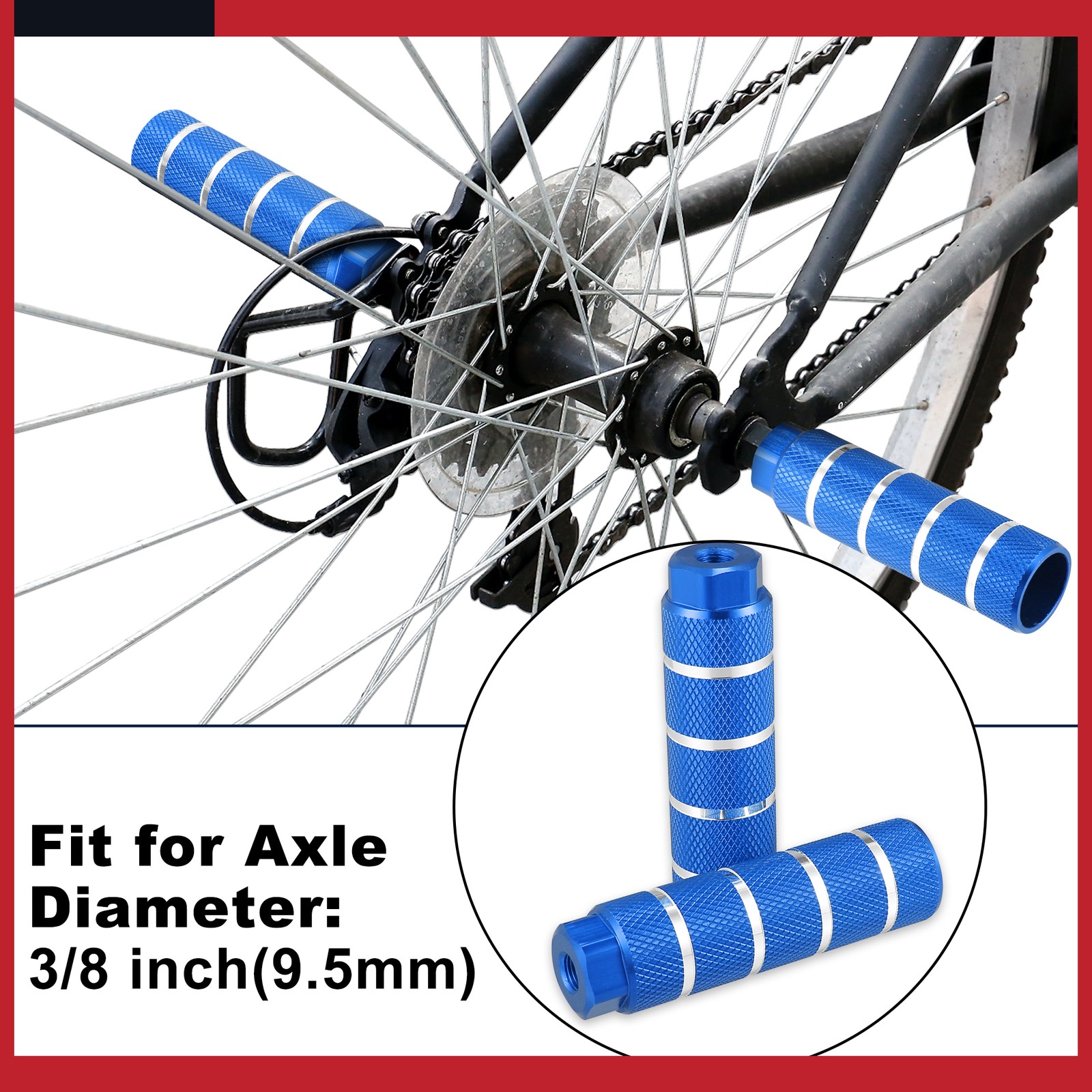 Universal Bicycle Rear Foot Pegs Footrests Blue Fit 3/8 Inch Axles Pack of 4