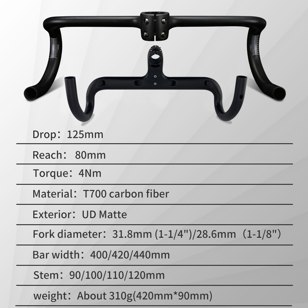 Road Bike Integrated Handlebars 28.6/31.8 Carbon Aero Bars Inner Routing Cycling