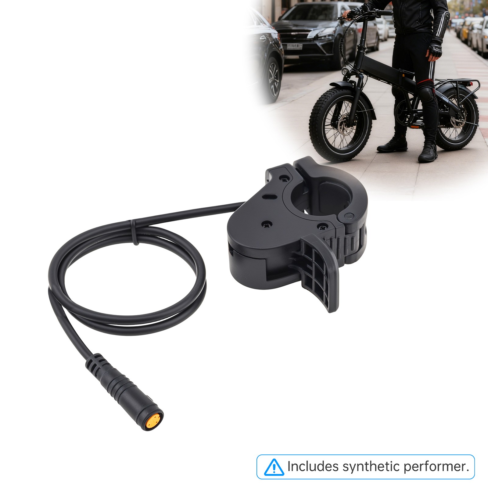 3 Pin Female Black Thumb Throttle for E-Bikes, IPX4 Waterproof, 24V-72V, 22mm