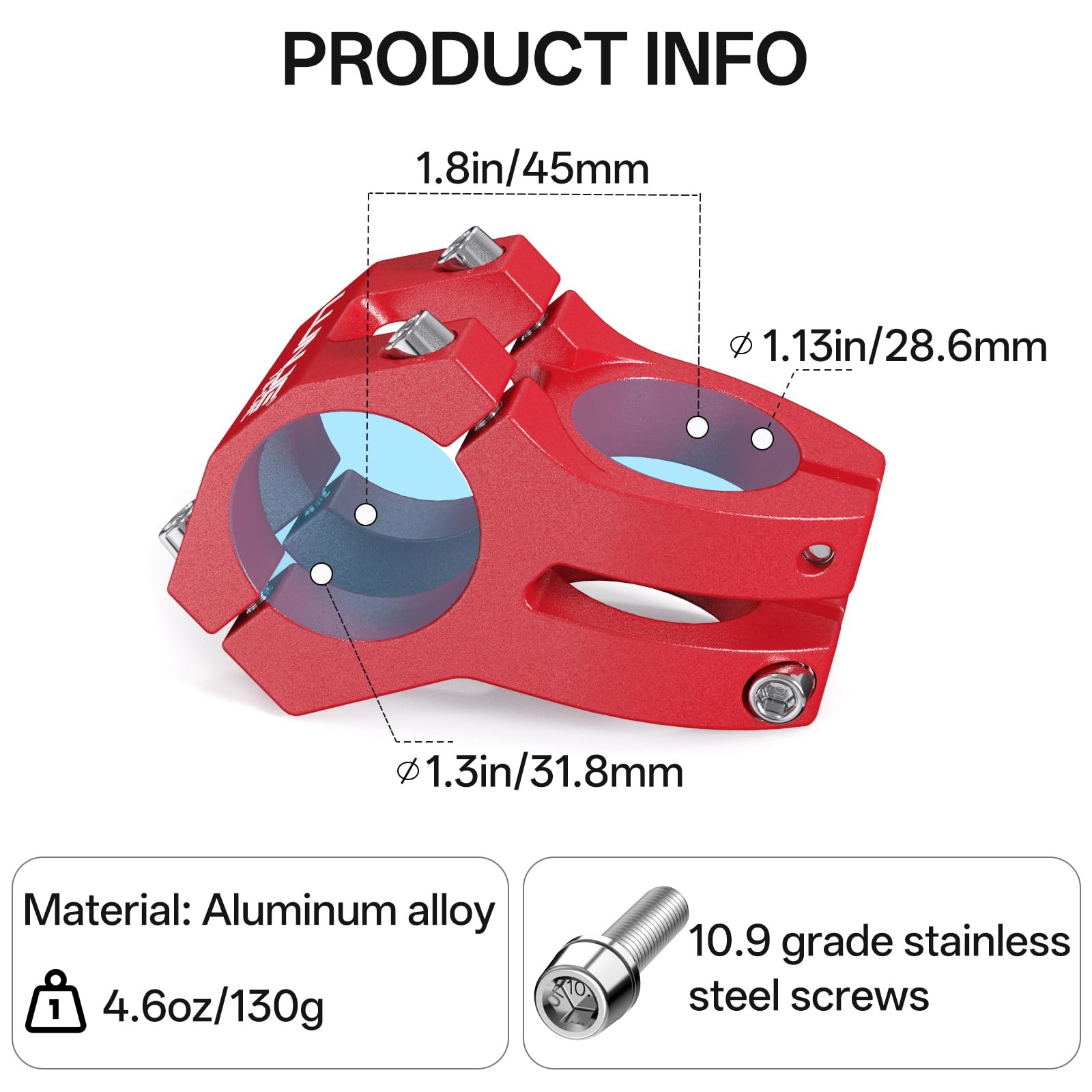LUNJE Bike Stem, 31.8mm MTB 45mm Short Sandblasted Matte Red