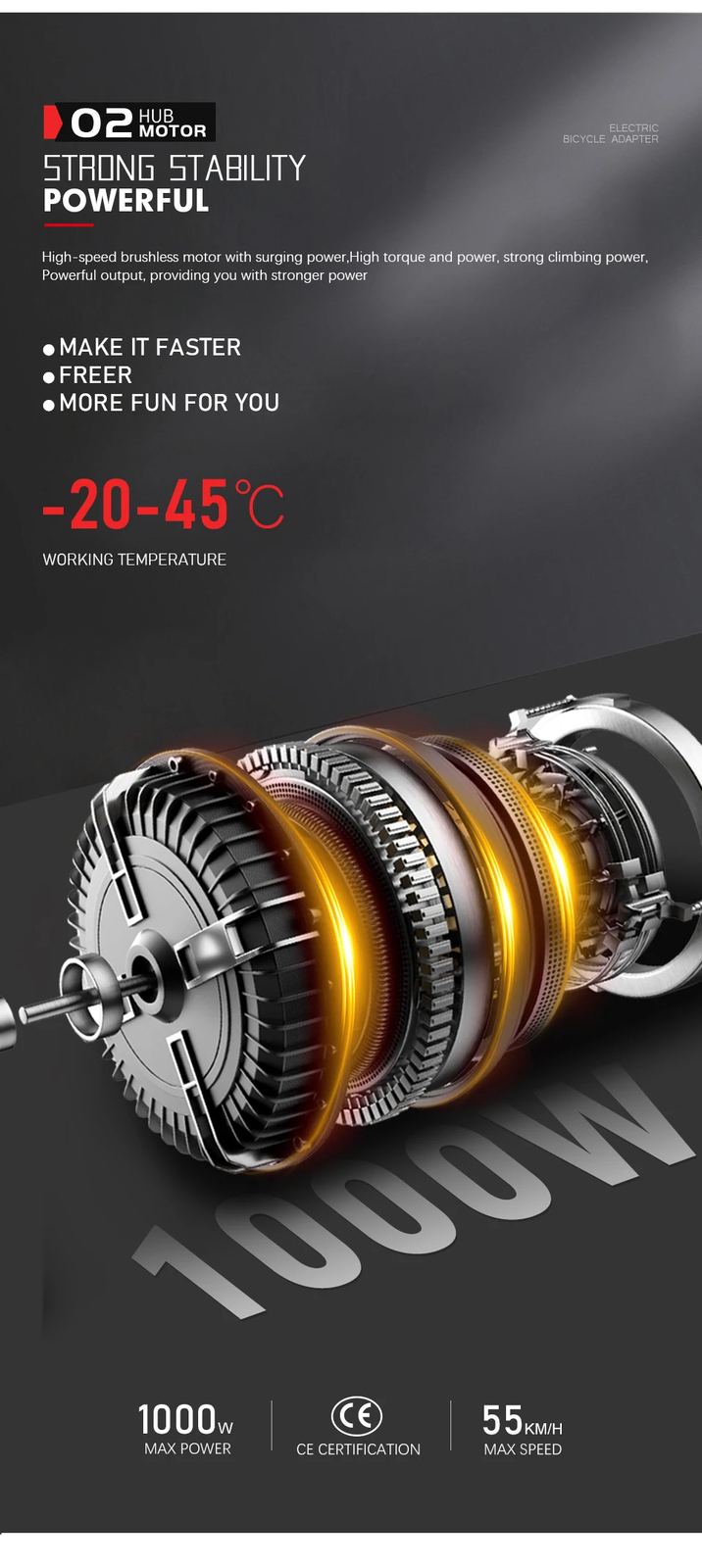 Mountain Electric Bike 48V 1000W High Speed Rear Brushless Gear Hub Motor Wheel