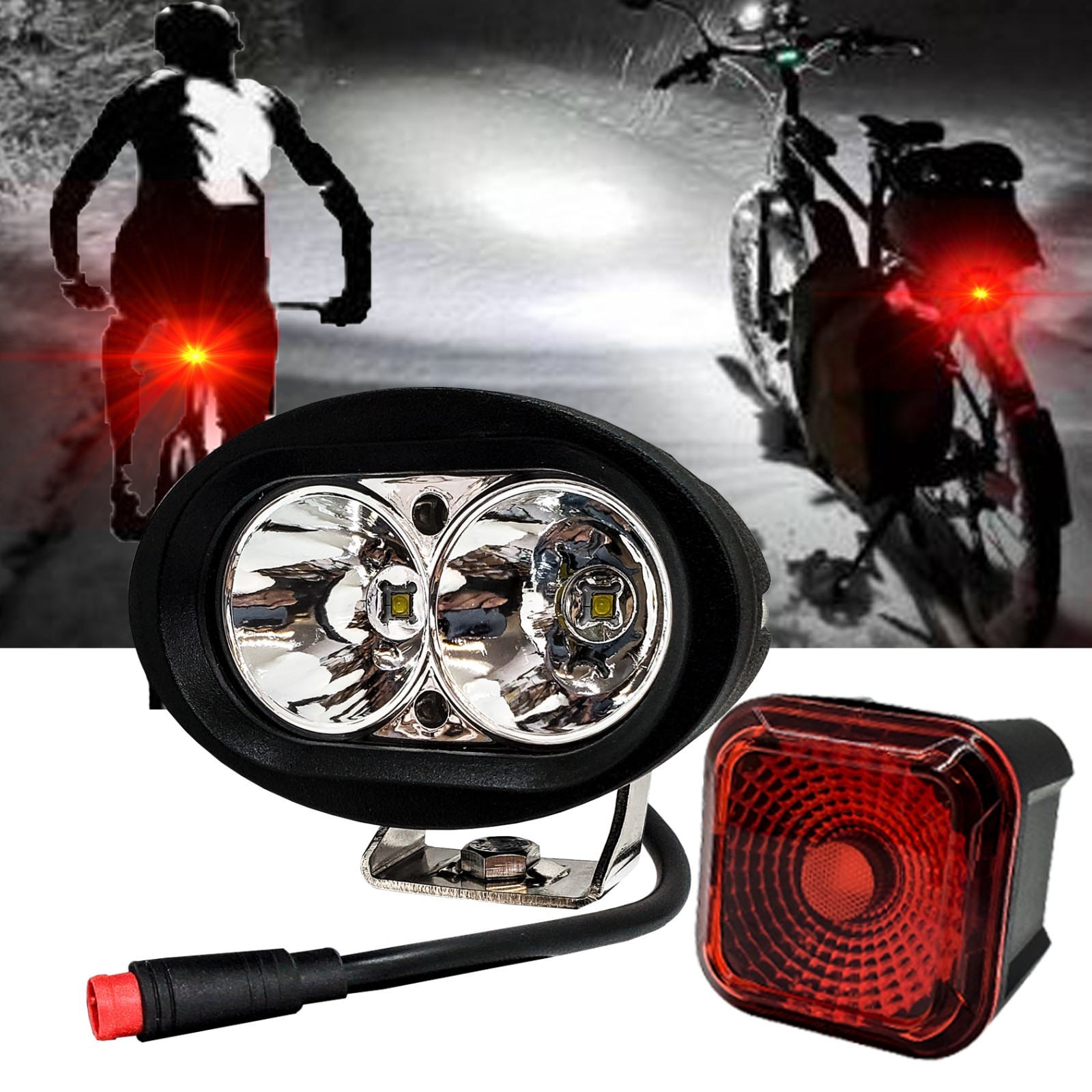 E-bike 8W LED Headlight 2 Pin Julet Plug & Smart Brake Light Lectric Juiced Bike