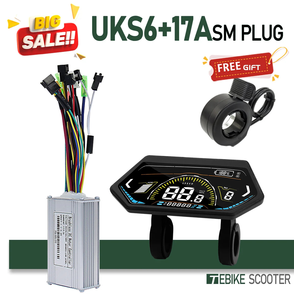 E-bike 24V/36V/48V52V 17A 26A 30A 40A Three Mode Brushless Sine Wave Controller