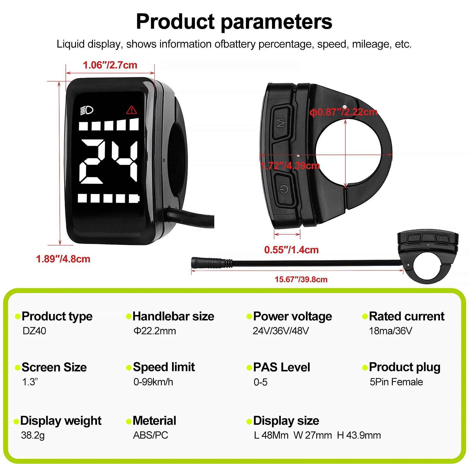 BAFANG BBS01B BBS02B BBSHD Compatible DZ40 LCD Display – Waterproof Mini Ebike I