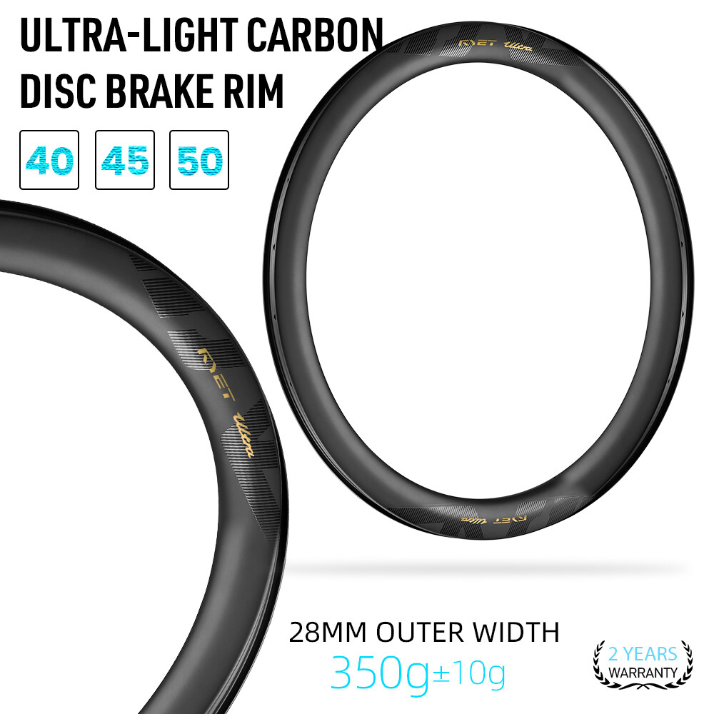 RYET Carbon Disc Rim 40/45/50mm 28mm Road Bike Tubeless 24H 350-375g Super Light