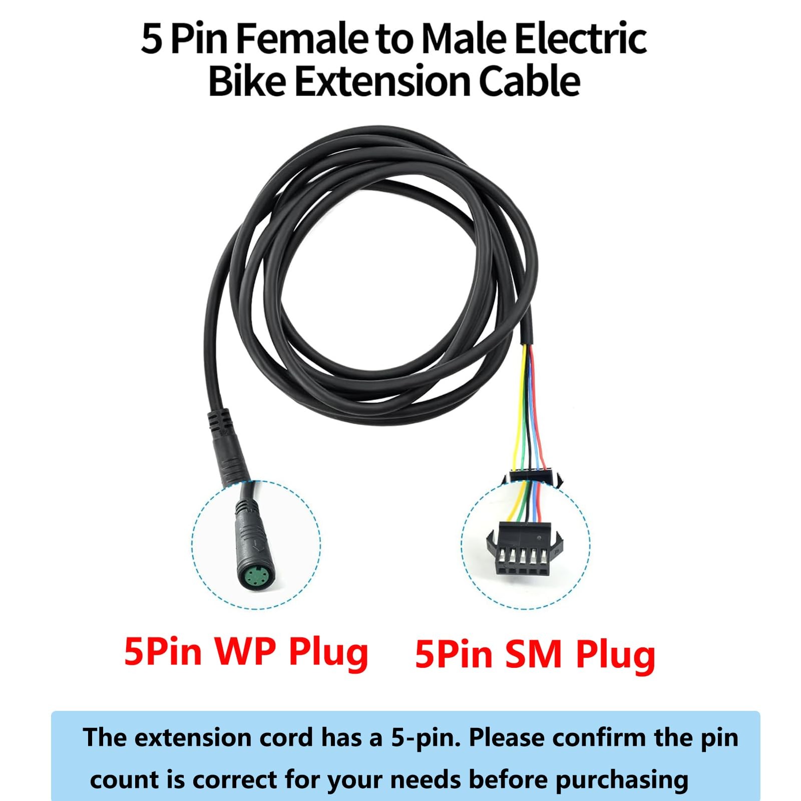 5 Pins Extension Conversion Cable for Bike Female to Wire Line Cord (Length 1…