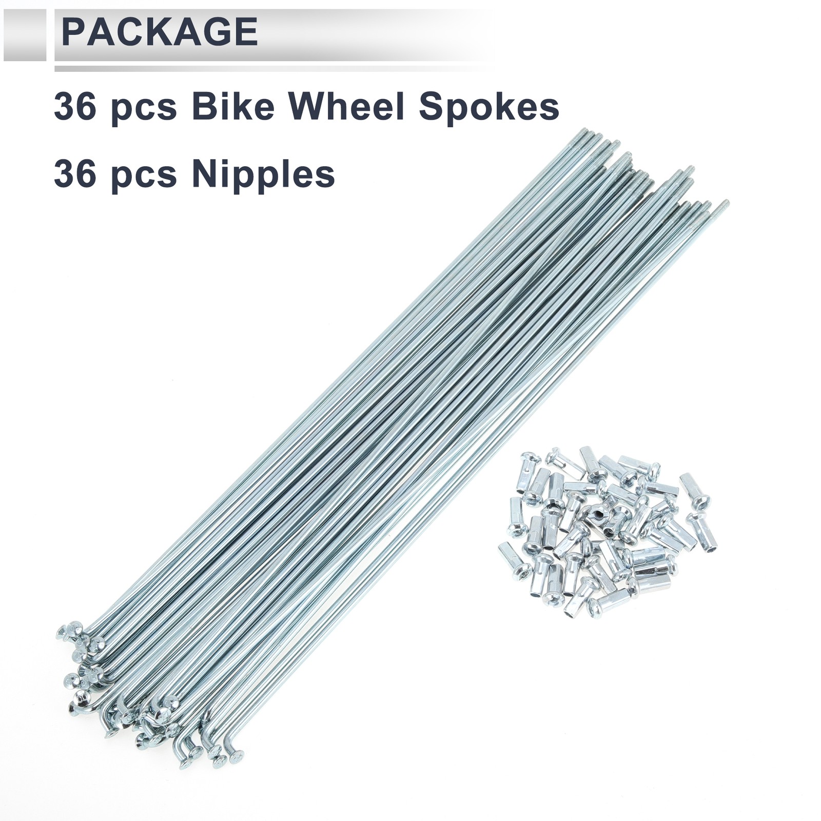 1 Set 12G 255mm Length Bicycle Spokes Nipple Carbon Steel Galvanized Silver Tone