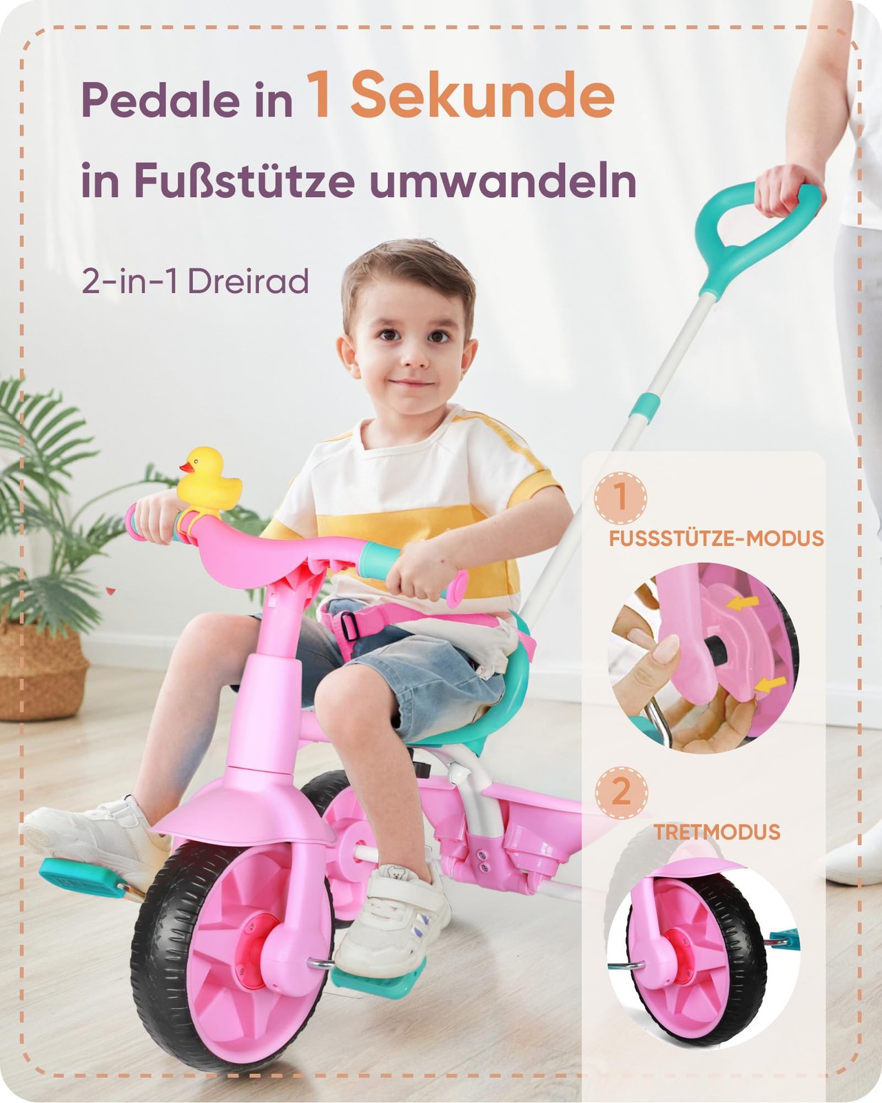 2 in 1 Tricycle from 18 Months to 3 Years, Kids Tricycle with Improved EvaRä…