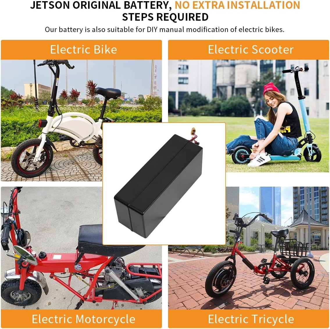 E-Bike Battery 36V 6Ah Rechargeable Lithium Battery with T-Plug XT60 Connectors