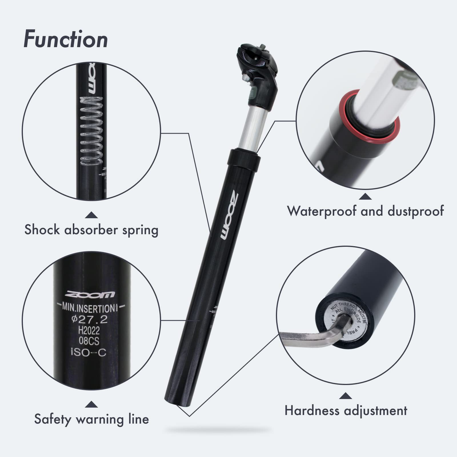 DJC Bike Suspension Seatpost Shock Absorber Damper Post 27.2 27.2mm, red head