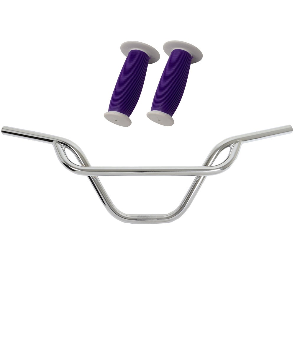 PRO+ 325 Chrome Handlebar & Purple/White Mushroom Grips