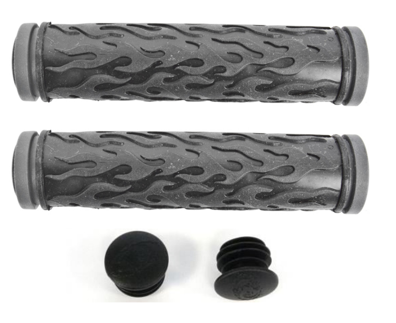 SUNLITE BICYCLE BIKE FLAME BLACK/GREY BICYCLE GRIPS W/ END PLUGS NEW