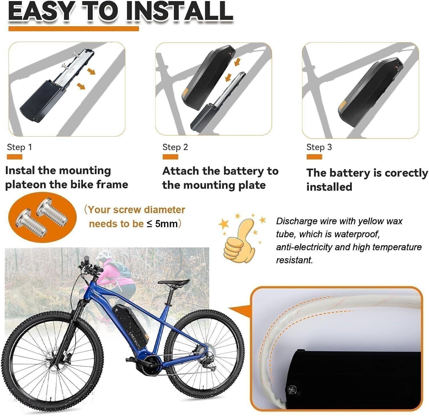 36V 20Ah Hailong Lithium Ebike Battery 4-Pin 40A BMS For 0~1500W Electric Bike