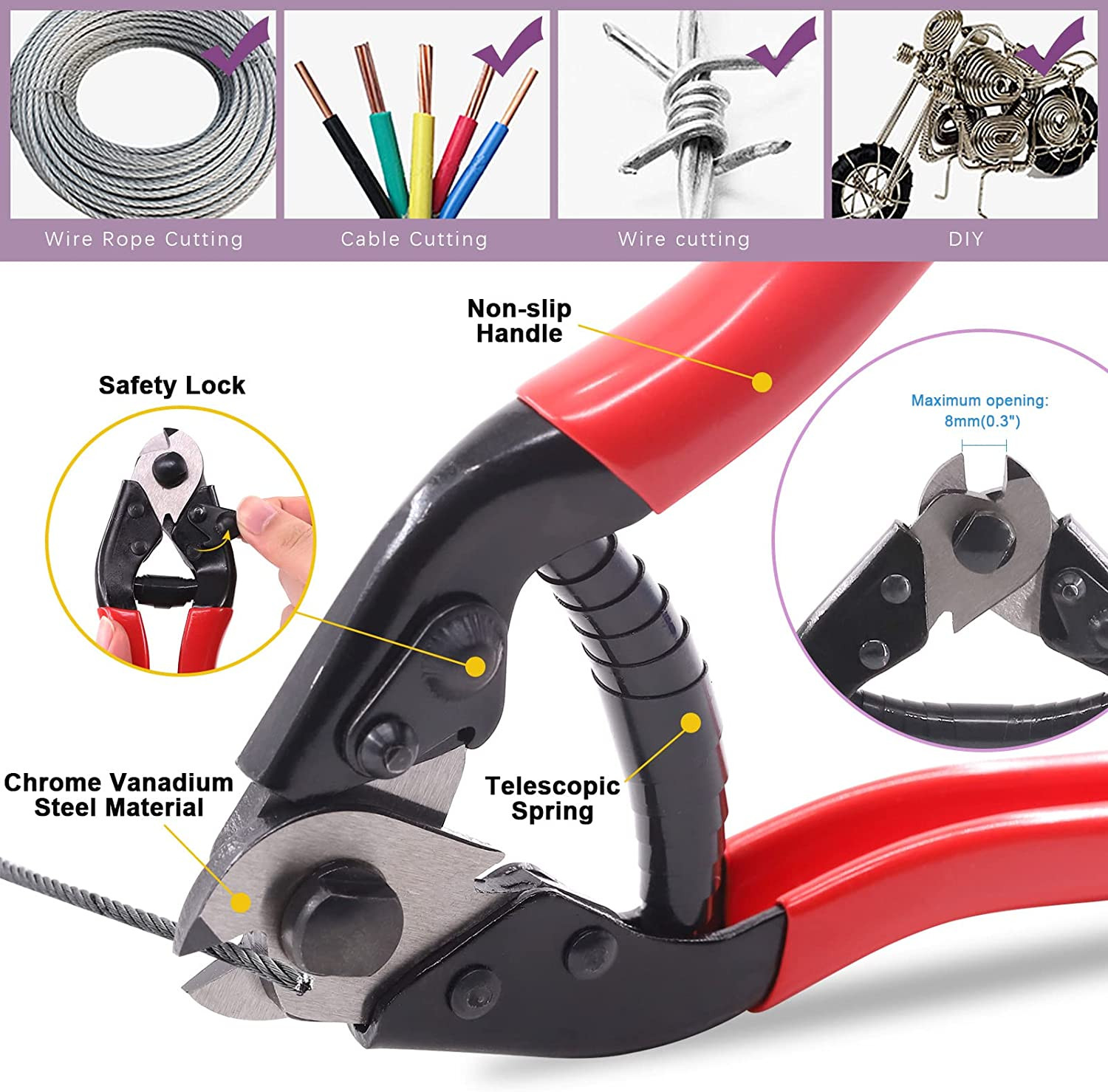 Stainless Steel Bike Cable Cutter and Brake/Shift Cable Kit with Crimp Terminals