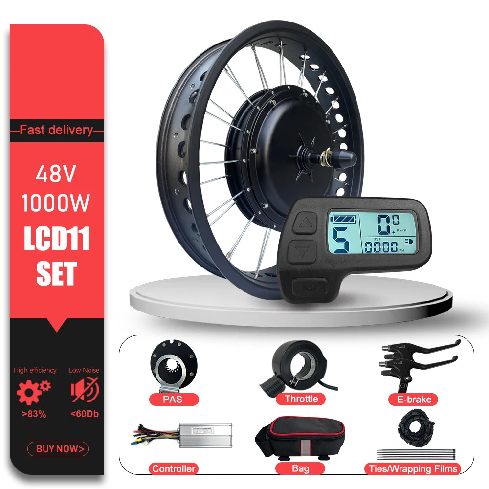 Snow Fat Tire Electric Bike 48V 1000W Front Brushless Hub Motor Wheel 20 24 26in