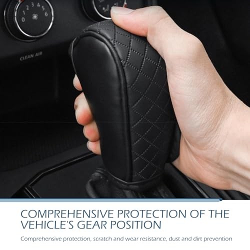 Car Gear Shift Knob Cover, Anti-Slip Breathable Leather Gear Shift 1 PC Black