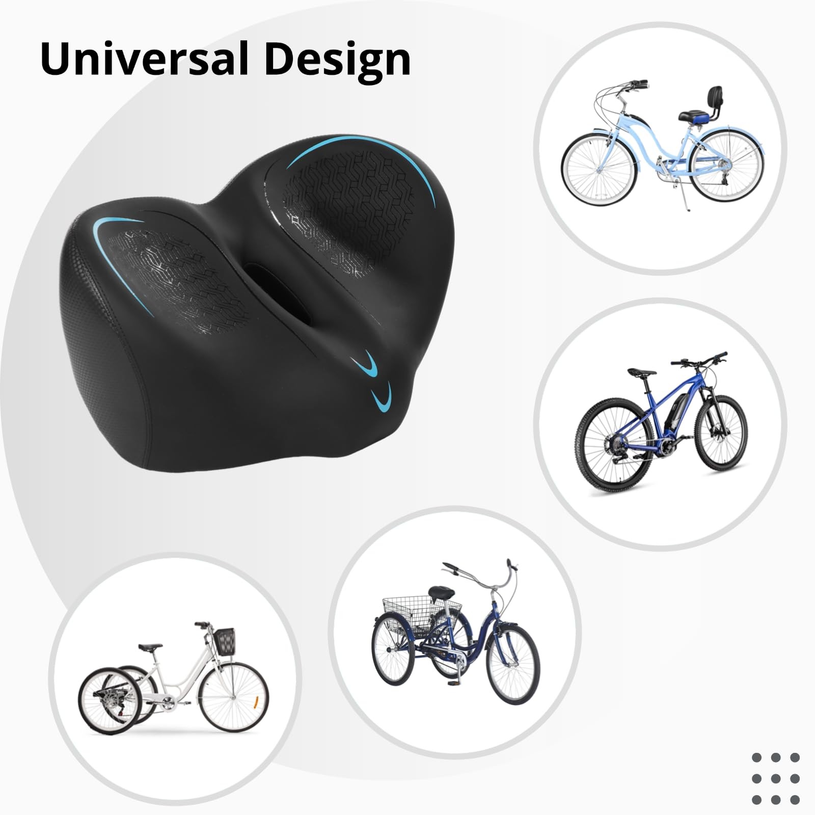 Noseless Oversized Bike Seat – Extra Wide Bicycle Seat Cushion, 13.4 x 9.8 in…