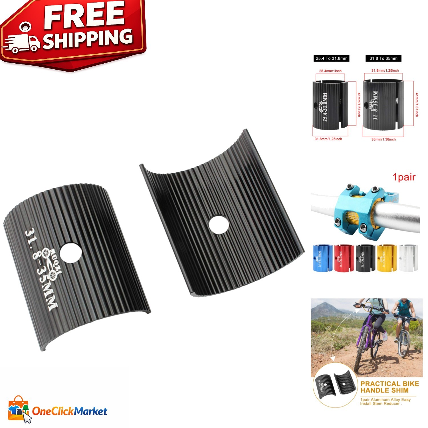 Universal Aluminum Alloy Handlebar Shims – 31.8mm to 35mm, Easy Install